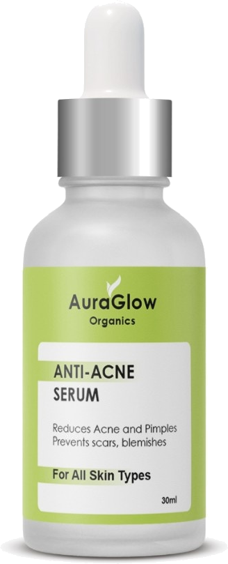 AuraGlow Organic Anti-Acne Serum Bottle